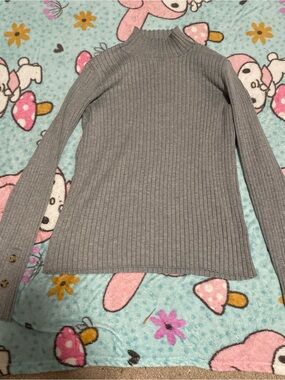 Gray Ribbed Mock Neck Sweater